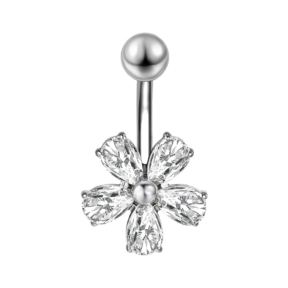 Zesen Stainless Steel 5A Zircon Titanium Steel Diamond Umbilical Ring Body Piercing Jewelry detail image 16