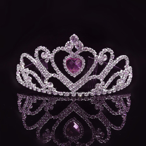 New peach heart colorful love crown bridal jewelry claw chain rhinestone tiara accessories performance wedding dress