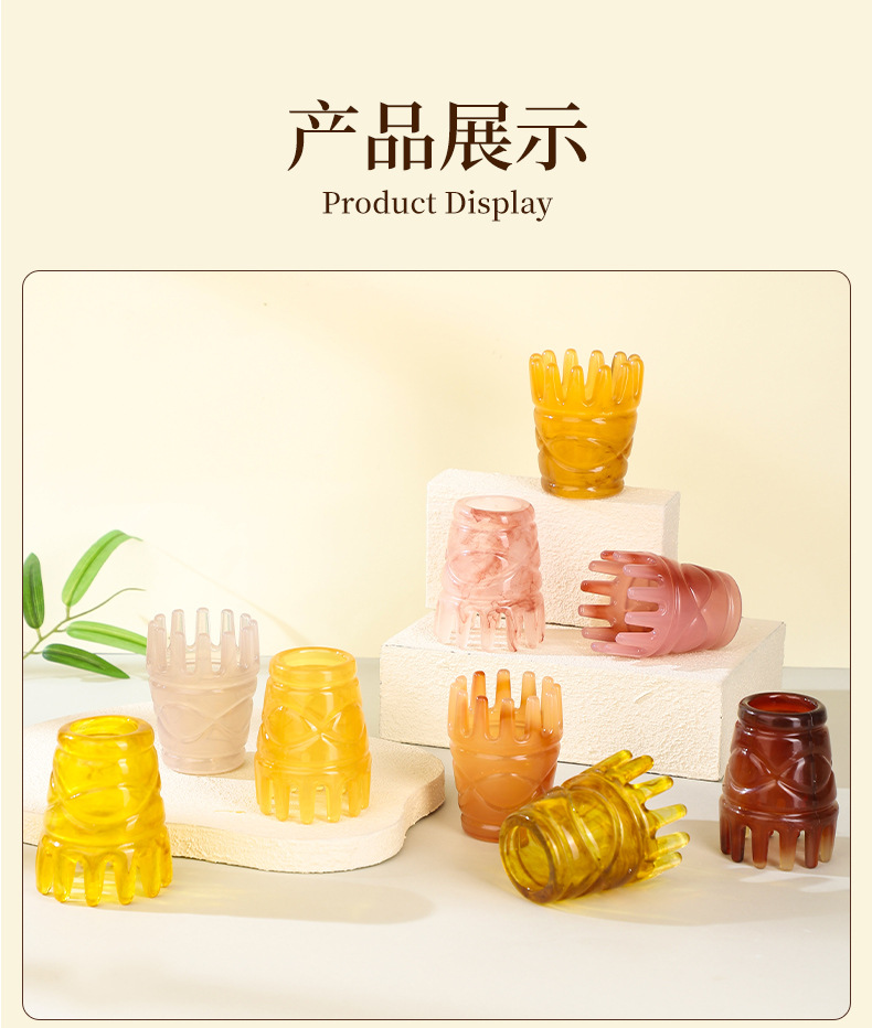 Resin Horn-Style Scalp Massage Comb Round Meridian Head Therapy Brush 80g in use