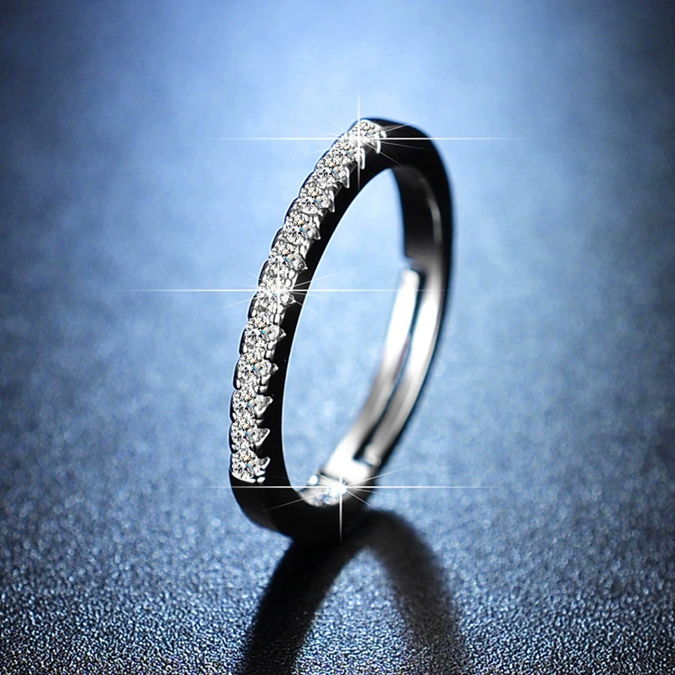 Ring one carat, adjustable open band with AAA zirconia, silver-layer plating