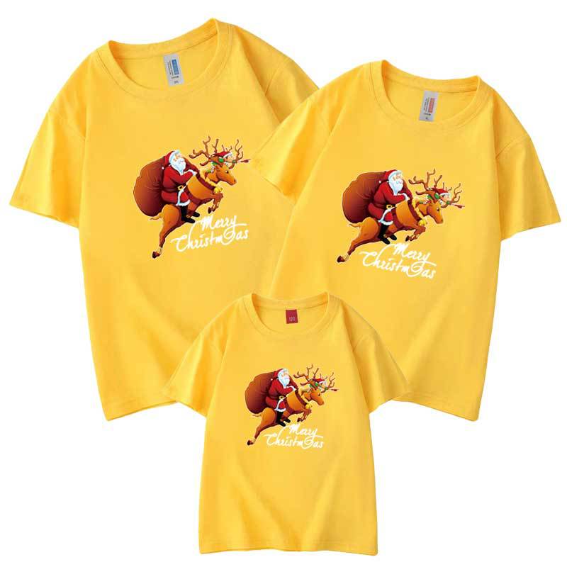 Camiseta de manga corta para padres e hijos J almacén suministro de comercio electrónico transfronterizo Navidad Año Nuevo retrato familiar entrega de una pieza Santa Claus