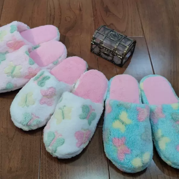 法莱绒蝴蝶 棉拖鞋家居地板软拖鞋室内拖慈溪厂家批发