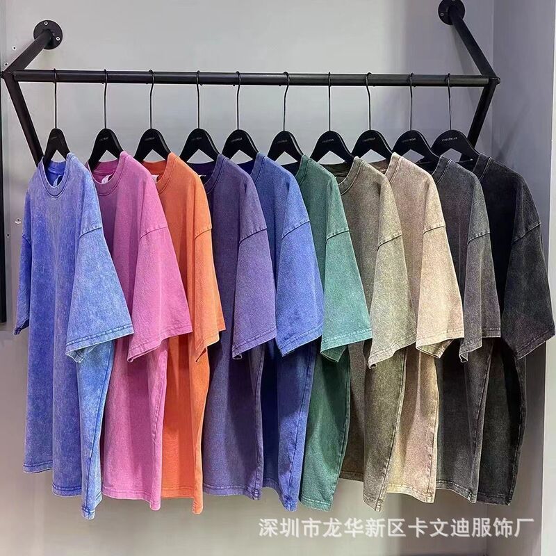 2024 New 230g pure cotton heavy washed retro fried snowflake short sleeve loose trendy beeswax T-shirt