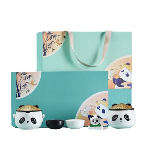 创意熊猫陶瓷水杯伴手礼套装礼盒国潮文创商务银行公司年会礼品