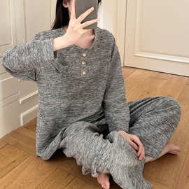 睡衣女款秋冬季羊绒新款磨毛绒春秋长袖简约休闲可外穿家居服套装