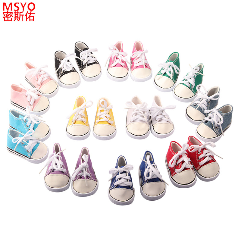 18 pulgadas American Girl muñeca zapatos 43cm muñeca lindo arco amor lentejuelas zapatos muñeca zapatos de lona