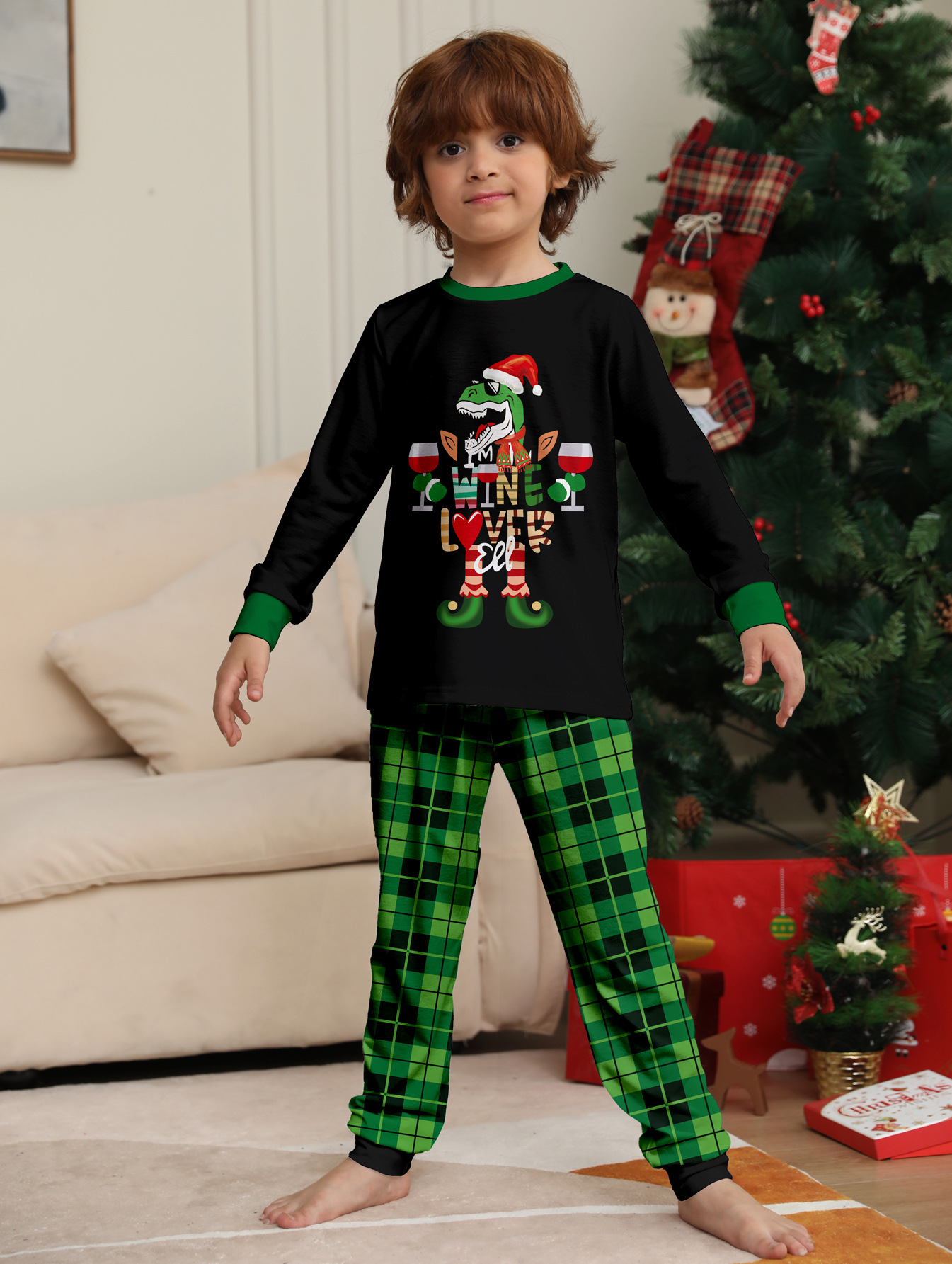Christmas Dinosaur Letters Christmas Family suit printed homewear pajama set_voghion.com