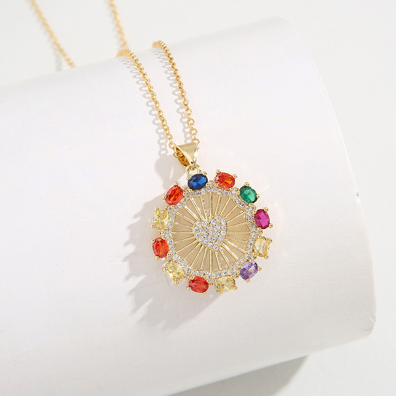 Fashion Round Oval Heart Shape Copper Inlaid Zircon Pendant Necklace