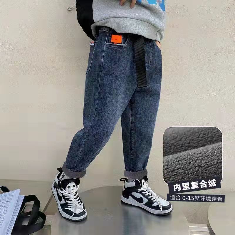 子供服の男の子と子供のベルベットのジーンズ秋冬金2024新サイズの子供のファッションズボンのファッション子供のズボンのファッション|undefined