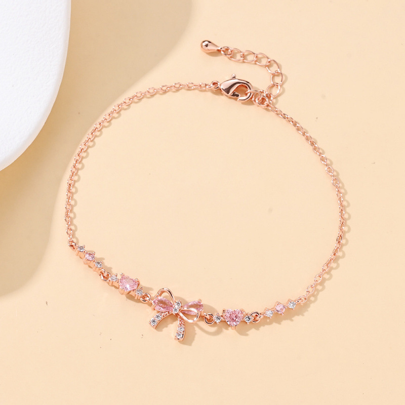 New Style Bowknot Heart Zircon Cute Sweet Bracelet for Women Simple Xiaohongshu Trendy Design Jewelry Live Broadcast New Style Bowknot Heart Zircon Cute Sweet Bracelet for Women Simple Xiaohongshu Trendy Design Jewelry Live Broadcast