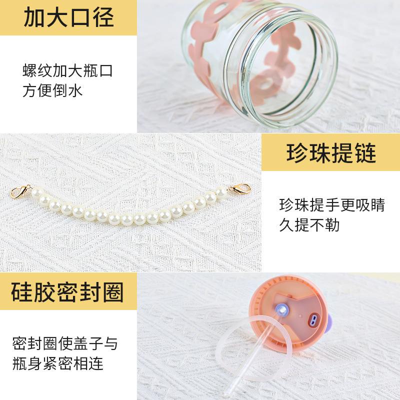 简约珍珠吸管杯家用便携玻璃杯子透明带盖咖啡杯女生伴手礼马克杯|undefined