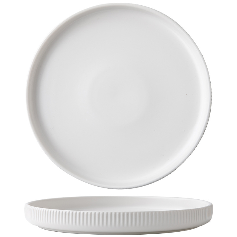 Decca platos en relieve blanco de 8 pulgadas platos de postre de cerámica ins simple platos de comida occidental platos personales exportación transfronteriza