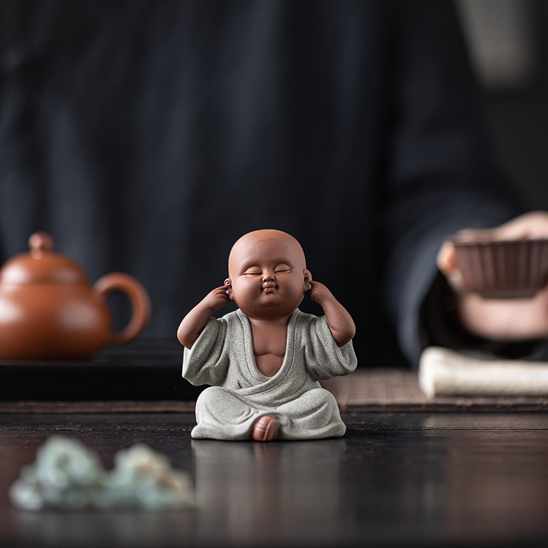 紫砂茶宠摆件精品可养茶盘桌面装饰三不小和尚功夫茶具茶配件茶玩