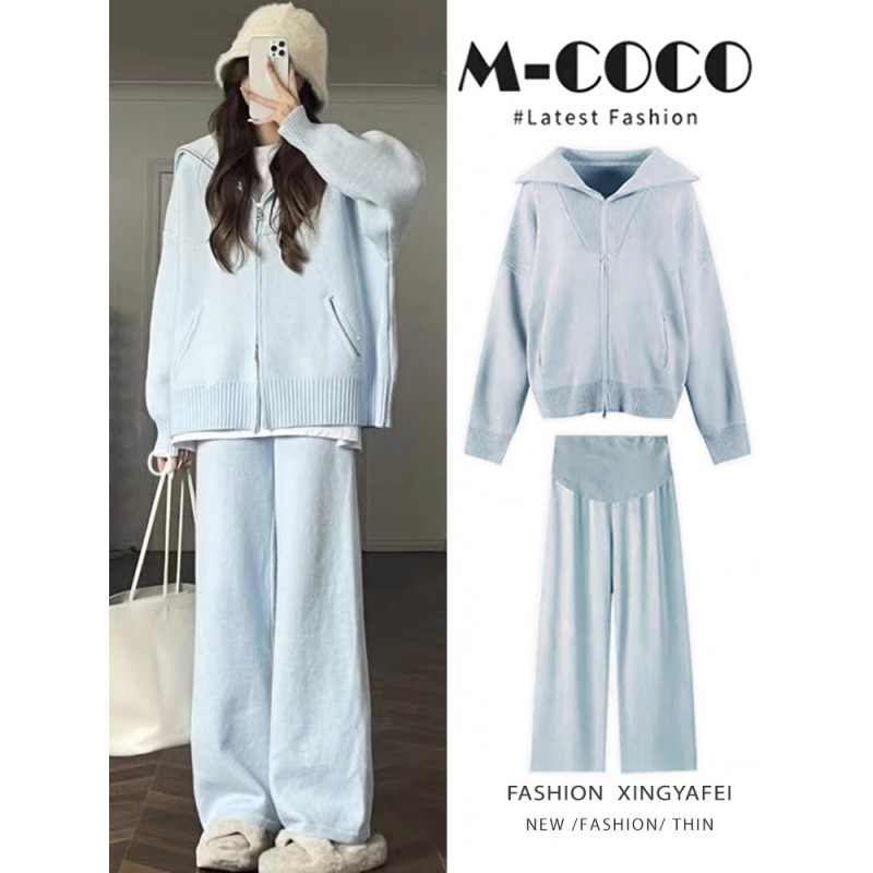 임산부 옷 가을 정장 유행 스타일 외출 대형 사이즈 가을 겨울 스웨터 여성용 2024년 신상품 봄 가을 투피스 정장