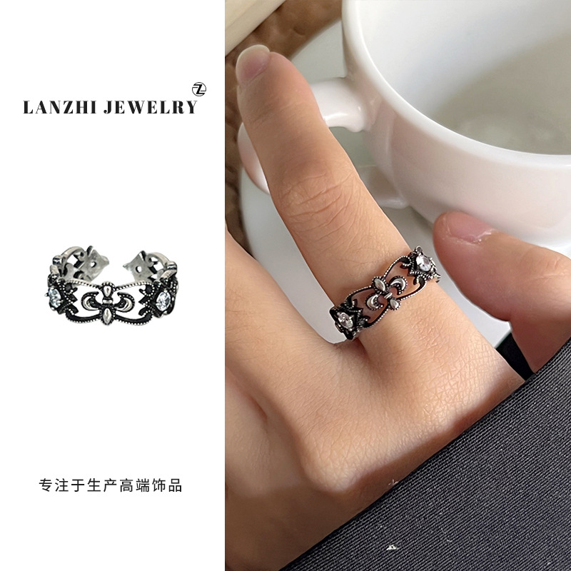 Lan Zhi 925 anillo de plata esterlina personalidad punk exagerado diseño joyería hip hop anillo abierto no desvanecimiento nicho