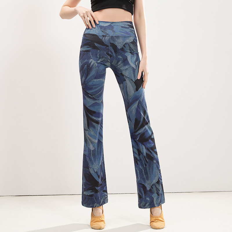 Chinese Style Dance Sports Straight-Leg Fitness Pants for Women, High-Waisted, Hip-Lifting, Slimming, European and American Leopard Print Yoga Flared Pants