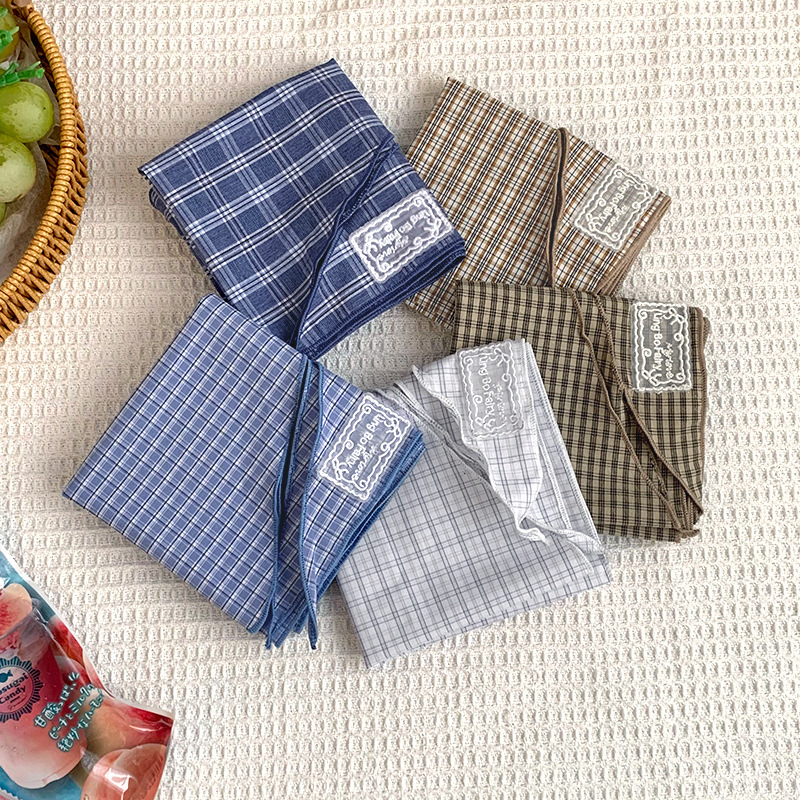 Bufanda de seda, atmósfera coreana, pañuelo a rayas a cuadros, cinturón para el cabello, decoración para el cabello, bufanda pequeña, bufanda triangular de algodón y lino, cintura
