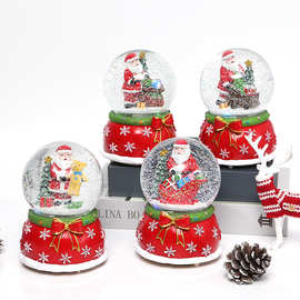 现货树脂摆件透明水晶球装饰圣诞节带灯音乐盒自动飘雪