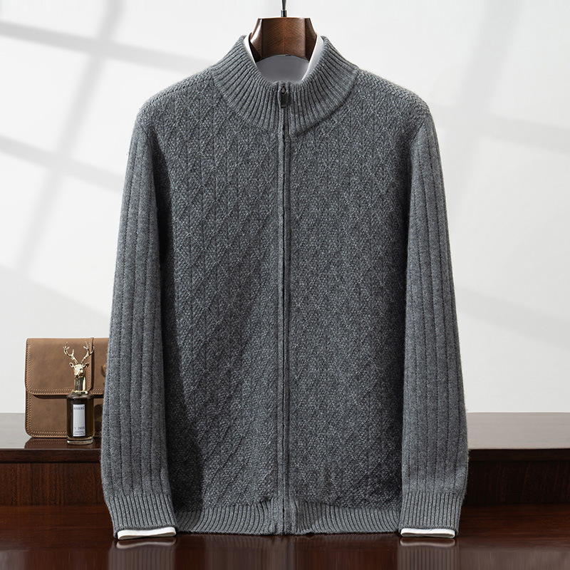 Autumn and Winter New Cashmere Half Turtleneck Zipper Cardigan Men's Thickeneded Alalana Knitted Bottoming Jacket Top Autumn and Winter New Cashmere Half Turtleneck Zipper Cardigan Men's Thickeneded Alalana Knitted Bottoming Jacket Top