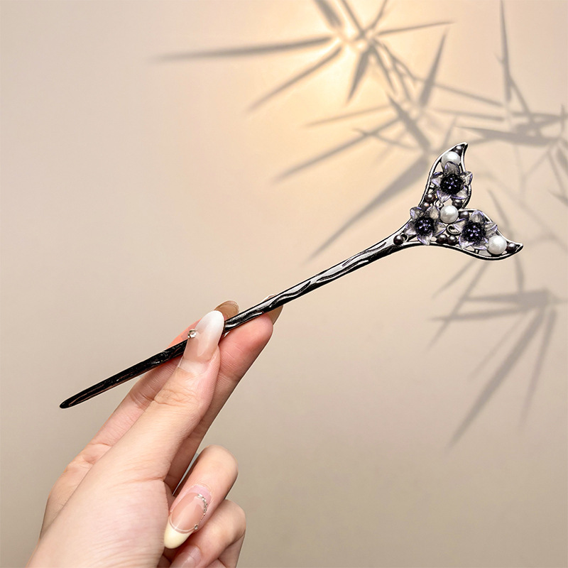 Nueva horquilla de flores de estilo antiguo chino, horquilla de sentido avanzado moderno, horquilla de cabello femenino, horquilla de Hanfu, tocado de horquilla de madera