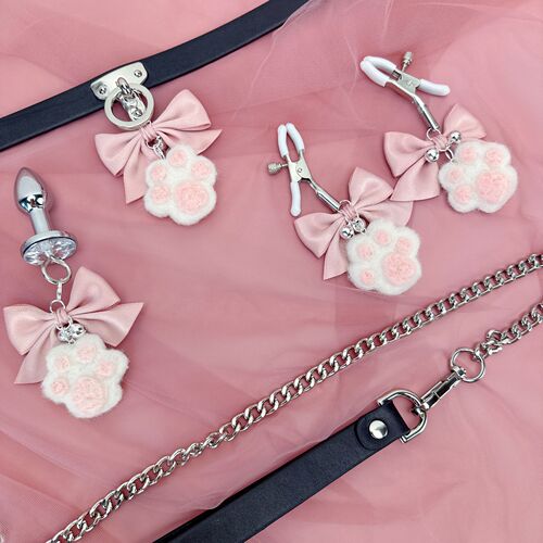Cute cat claw bell bow nipple nipple clamp anal plug collar traction SM training clamp nipple expansion stimulation flirting