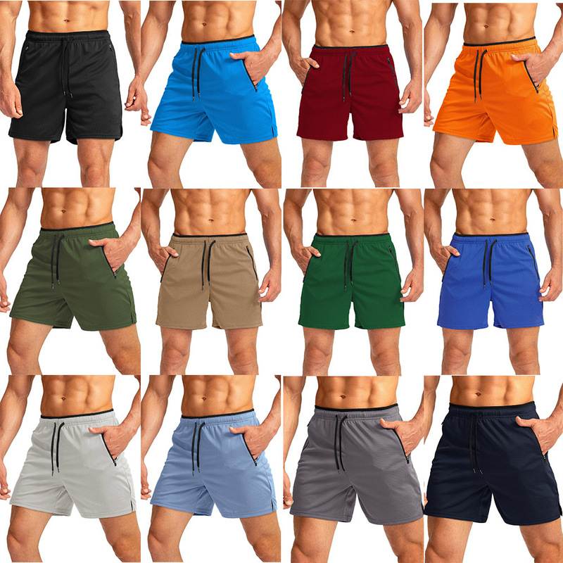 Cross-border Summer Men's Sports Shorts Beach Pants Sportswear Running Shorts Casual Pants Pocket Zipper Breathable