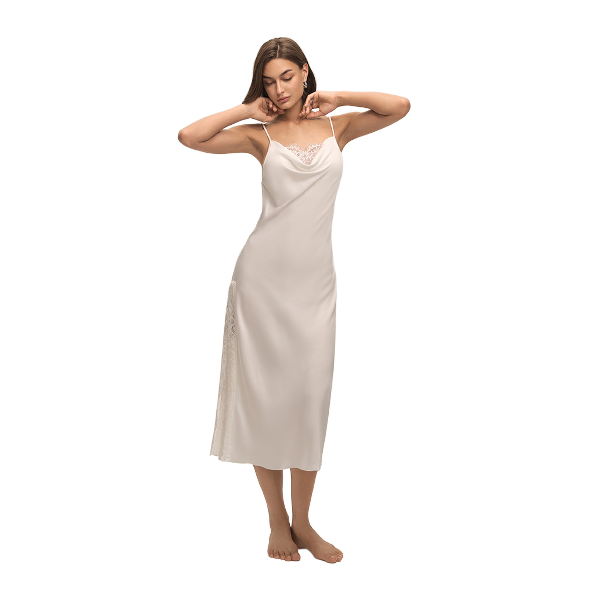 Verano cuello swing satén chiffon encaje sexy de color sólido esling vestido larga ropa para el hogar pijamas mujeres verano SQ3910