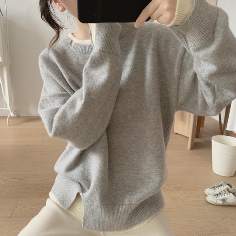 丸首のニットのコートの女性の秋冬の新型はゆったりしていて、やせています。|undefined