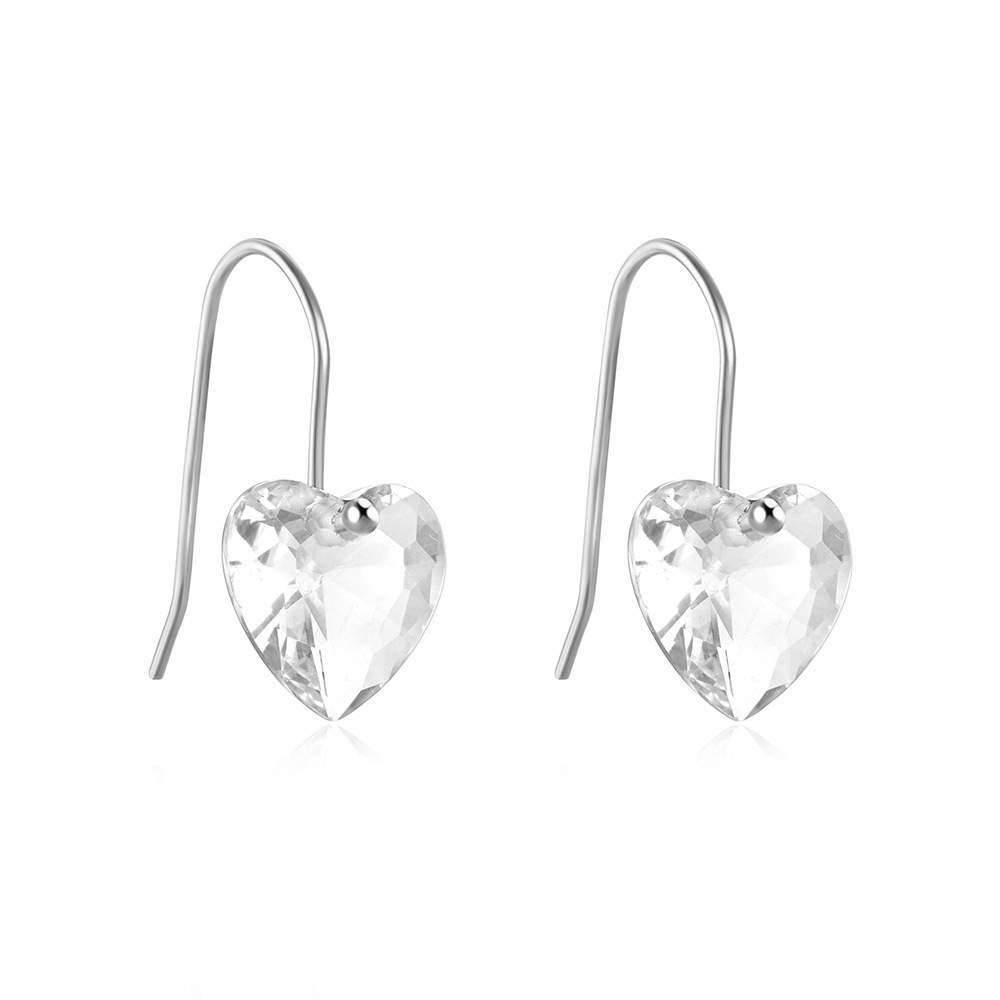 Women's Gender 1 Pair 925 Sterling Silver Zircon Heart Shape Drop Earrings