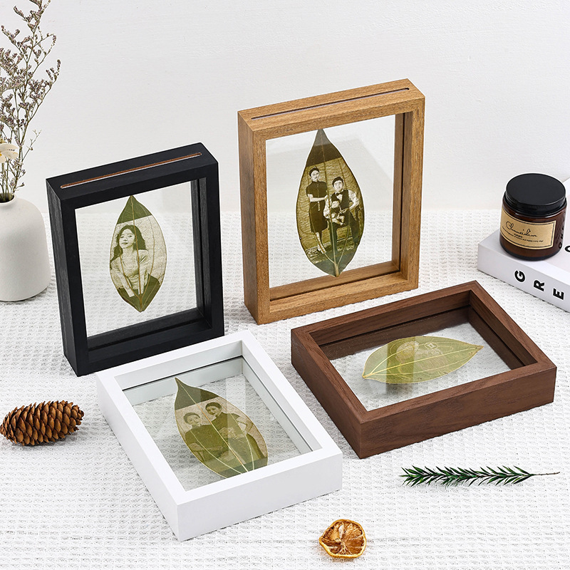 Double-sided transparent photo frame table leaf carving glass specimen frame decoration square 6 inch 7 inch 8 inch A4 picture frame factory batch
