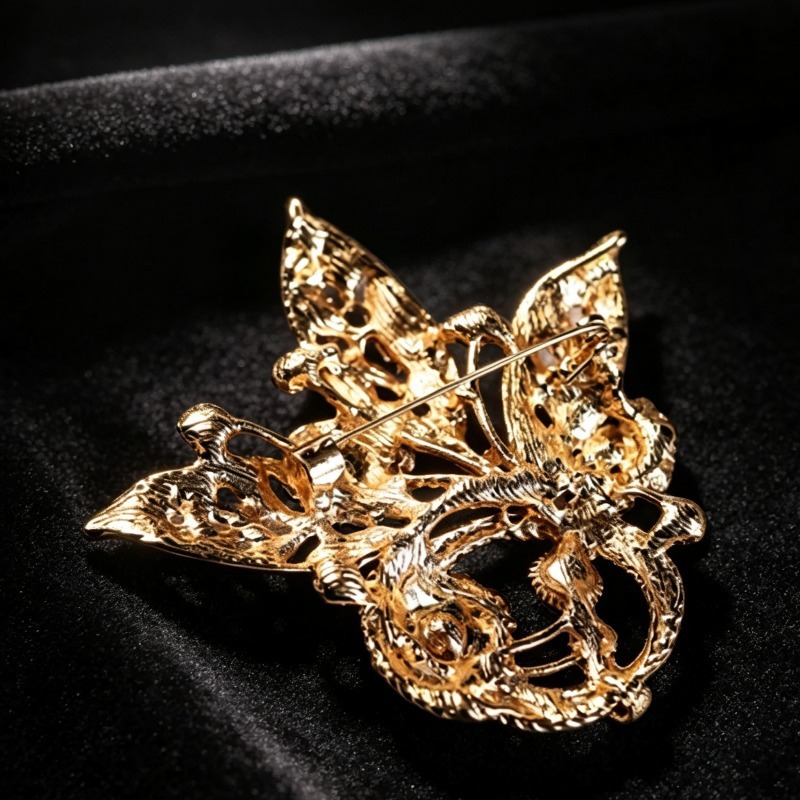 Vintage enamel floral brooch, high-end diamond-encrusted pearl flower pin, suitable for suits and outerwear, cross-border jewelry