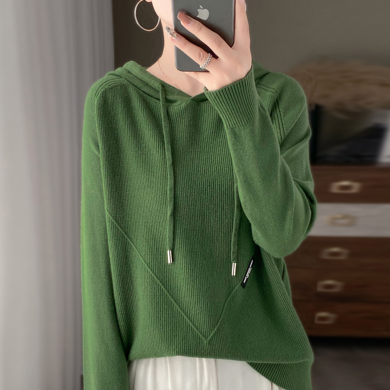 Women's hooded sweatshirt 2026 new popular autumn wool knitwear long-sleeved top women's autumn hooded sweater