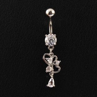 October New Product double peach heart zircon navel nail titanium steel thick rod navel ring Xi Yin Tk and other cross-border e-commerce navel ornaments