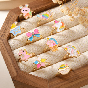 Cross-Border Hot Sale 10 Pieces of Cartoon Animal Series Cartoon-Shaped Zinc Alloy Open Rings Simple and Cute