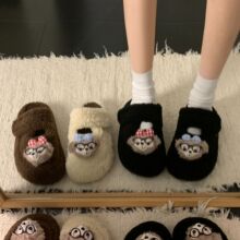 2026年秋冬季新款可爱小熊毛毛棉拖鞋女外穿厚底增高百搭包头拖鞋