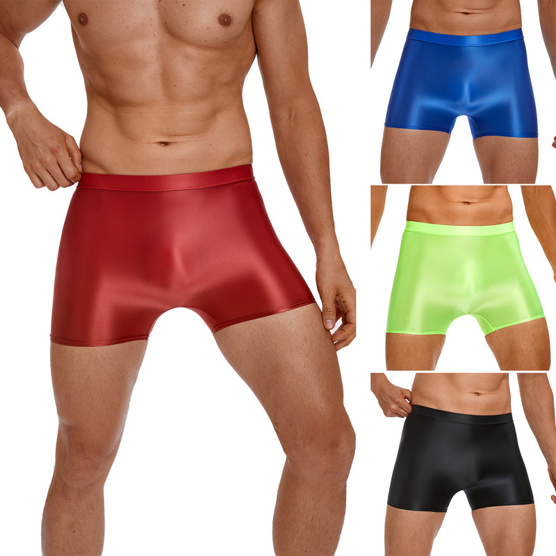 Men's High-Elastic Oily Transparent Ultra-Thin Silky See-Through Tight Transvestite Black Silk Sexy Women's Boss Shorts and Underwear