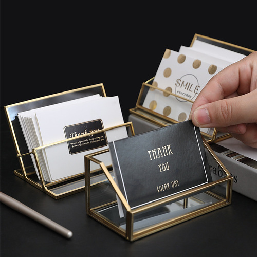 Desk Name Card Box Business Card Holder Desktop Metal Brass Personalized Glass Name Card Stand Creative Trade Show Gift