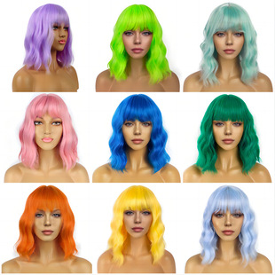 Amazon explosions cross-border wig European and American holiday cos wig water ripple short curly wigs wigs full head cover