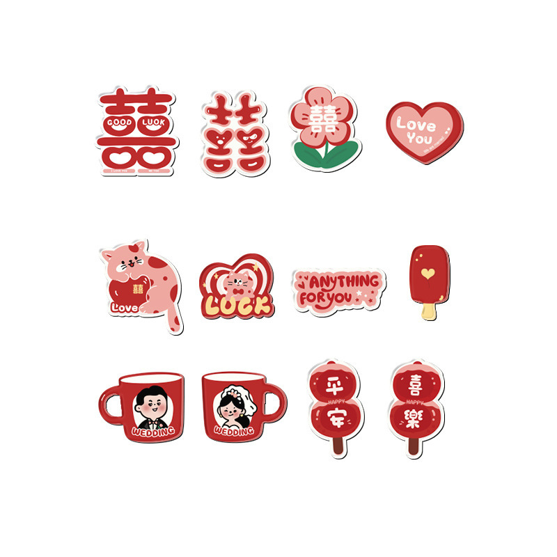 Pegatinas de nevera de succión magnética acrílica creativa, personajes de boda, decoración personalizada, pegatinas de succión magnética, suministros de decoración de la sala de bodas