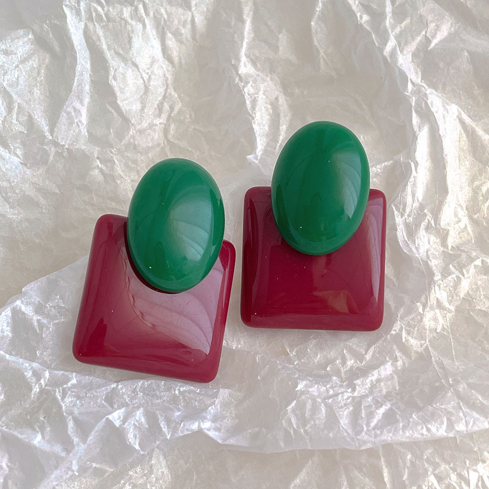 14g Weight 1 Pair Retro Vacation Geometric Plating Acrylic Ear Studs