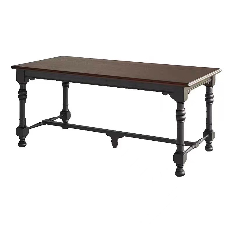 French Solid Wood Dining Table, Medieval Black Nanyang Style Retro Home Long Table, American Country Villa Rectangular Dining Table