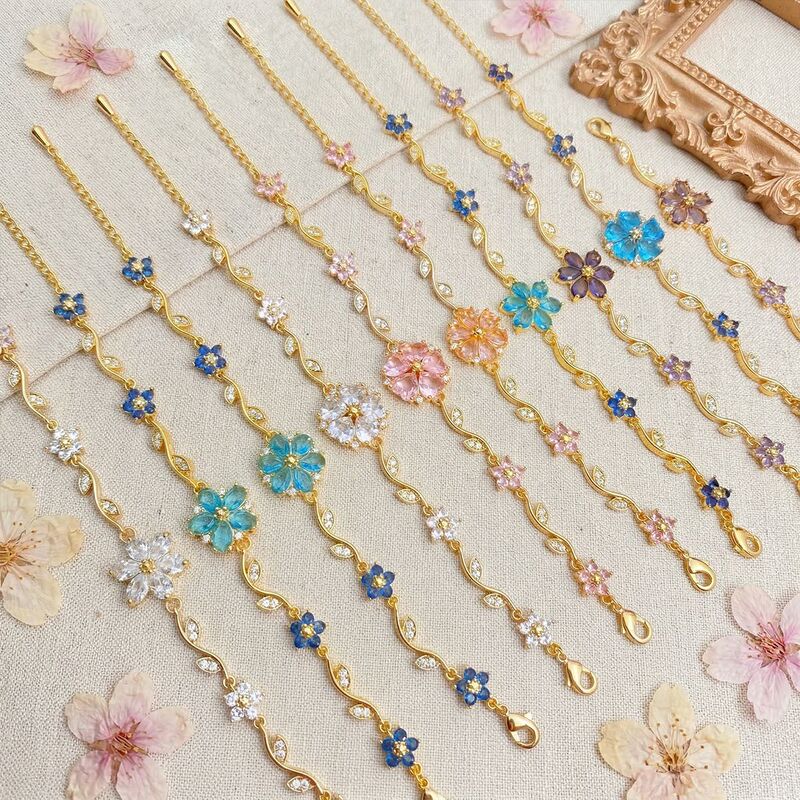 Cross-Border Forest-Style Floral Bowknot Bracelet, Fresh and Simple Design, Direct Sales from the Manufacturer, Eco-Friendly Copper Inlaid with Zircon, High Quality