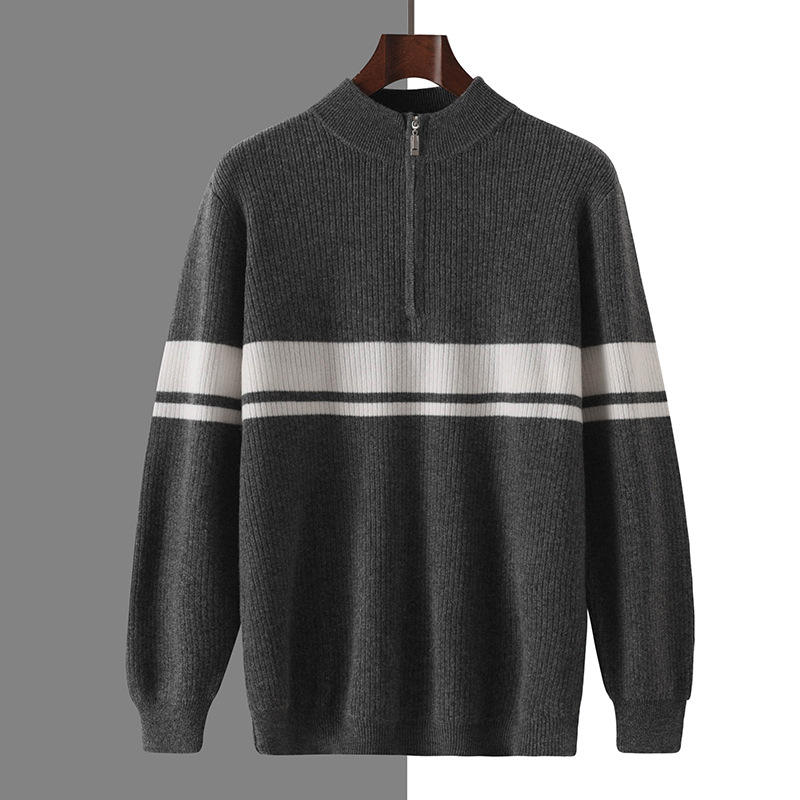 Suéter de Punto para Hombre de Lana con Cuello Medio Alto y Bloques de Color para Otoño e Invierno
