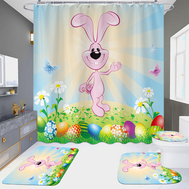 SOURCE Factory Easter HD shower curtain four-piece waterproof punch-free bathroom hotel bathroom partition curtain SOURCE Factory Easter HD shower curtain four-piece waterproof punch-free bathroom hotel bathroom partition curtain