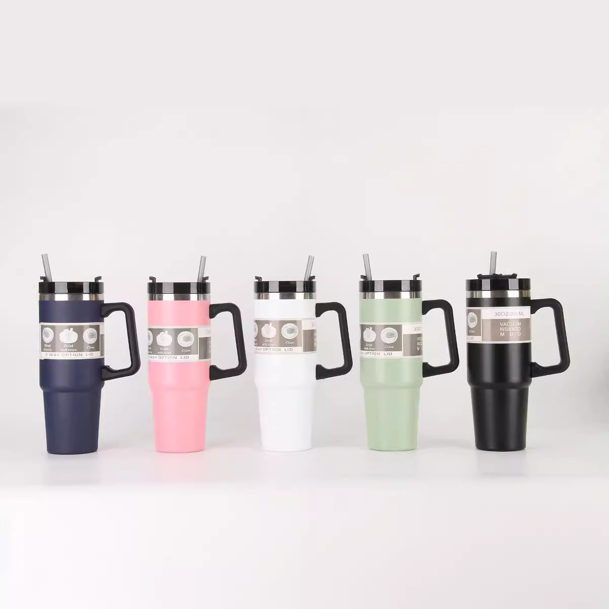 Nueva taza del coche del acero inoxidable 30oz con la taza del vacío de la capacidad grande de la manija con la taza práctica del helado del coche de la paja