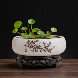 水仙花盆陶瓷大号家用铜钱草专用一叶莲碗莲盆多肉水培睡莲盆缸