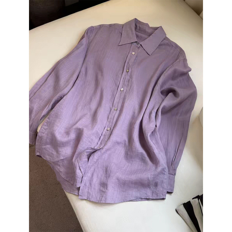 Highly Recommended! Tencel Lyocell Lightweight Breathable Shirt for Women, Summer Relaxed Fit, Simple Purple Shirt