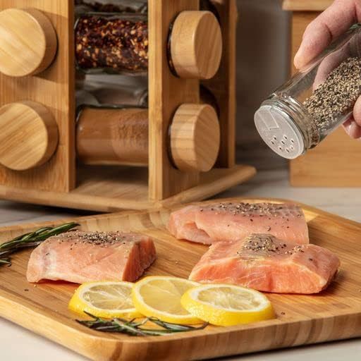 Estante de condimento rotatorio multicapa de bambú, estante de condimento cuadrado de la cocina doméstica, estante de condimento multilatas transfronterizo simple