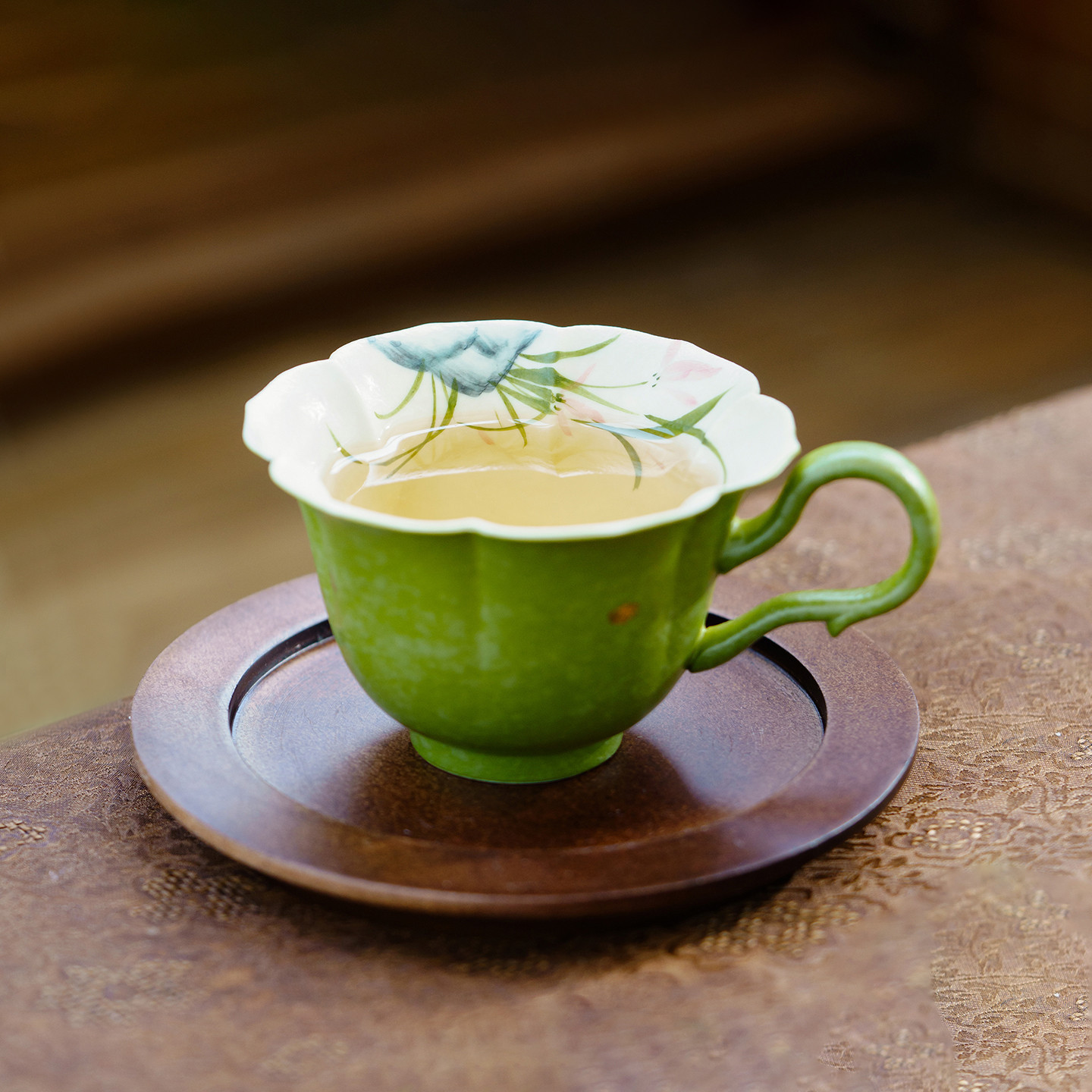 小青柑青枝兰影咖啡杯高档精致浓缩拿铁杯手绘陶瓷下午茶杯碟套装