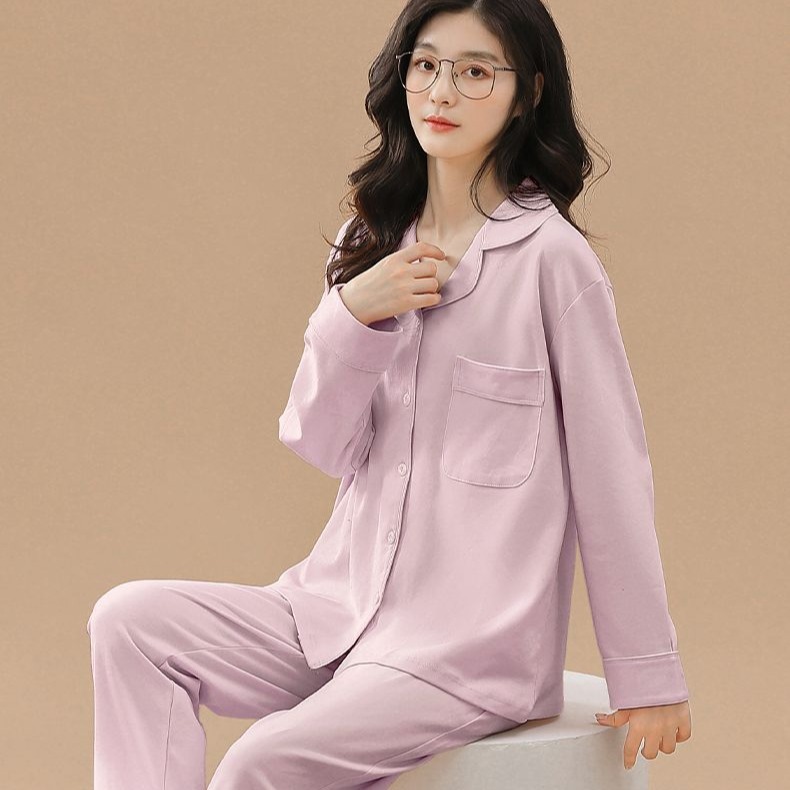 Pijama de algodón femenino primavera y otoño 2024 nuevo pantalón de manga larga para vestir en el exterior grande conjunto de ropa doméstica de mujer